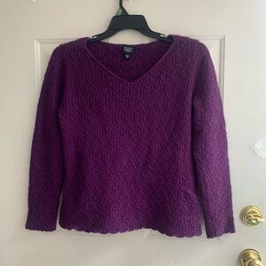 Eileen Fisher 76%Wool 14%Mohair Deep Purple V-Neck Sweater